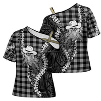 Black Hawaii Palaka Cowboy Turtle Cross Shoulder Shirt Hawaiian Paniolo Puakenikeni Maile Lei