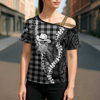Black Hawaii Palaka Cowboy Turtle Cross Shoulder Shirt Hawaiian Paniolo Puakenikeni Maile Lei