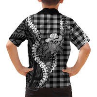 Black Hawaii Palaka Cowboy Turtle Family Matching Long Sleeve Bodycon Dress and Hawaiian Shirt Hawaiian Paniolo Puakenikeni Maile Lei DT05 - Polynesian Pride