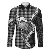 Black Hawaii Palaka Cowboy Turtle Family Matching Long Sleeve Bodycon Dress and Hawaiian Shirt Hawaiian Paniolo Puakenikeni Maile Lei DT05 Dad's Shirt - Long Sleeve Black - Polynesian Pride
