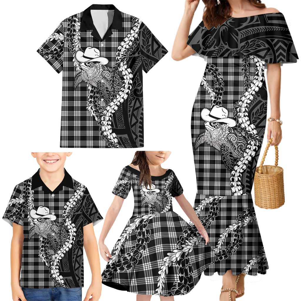 Black Hawaii Palaka Cowboy Turtle Family Matching Mermaid Dress and Hawaiian Shirt Hawaiian Paniolo Puakenikeni Maile Lei DT05 - Polynesian Pride