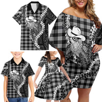 Black Hawaii Palaka Cowboy Turtle Family Matching Off Shoulder Short Dress and Hawaiian Shirt Hawaiian Paniolo Puakenikeni Maile Lei DT05 - Polynesian Pride