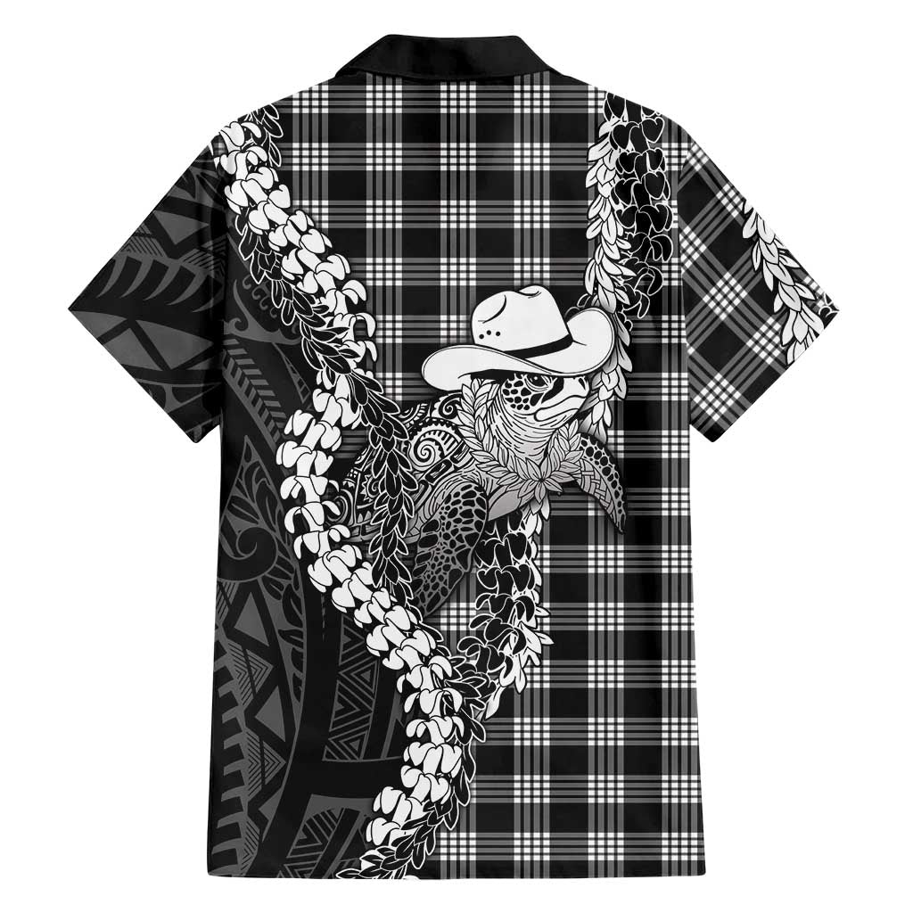 Black Hawaii Palaka Cowboy Turtle Family Matching Off Shoulder Short Dress and Hawaiian Shirt Hawaiian Paniolo Puakenikeni Maile Lei DT05 - Polynesian Pride