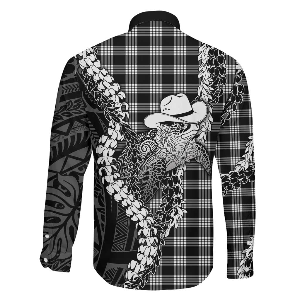 Black Hawaii Palaka Cowboy Turtle Family Matching Off Shoulder Short Dress and Hawaiian Shirt Hawaiian Paniolo Puakenikeni Maile Lei DT05 - Polynesian Pride