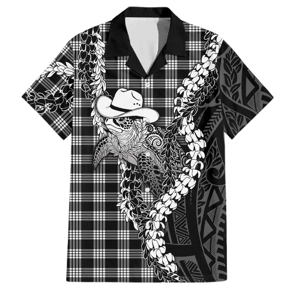 Black Hawaii Palaka Cowboy Turtle Family Matching Summer Maxi Dress and Hawaiian Shirt Hawaiian Paniolo Puakenikeni Maile Lei DT05 Dad's Shirt - Short Sleeve Black - Polynesian Pride