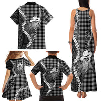 Black Hawaii Palaka Cowboy Turtle Family Matching Tank Maxi Dress and Hawaiian Shirt Hawaiian Paniolo Puakenikeni Maile Lei DT05 - Polynesian Pride
