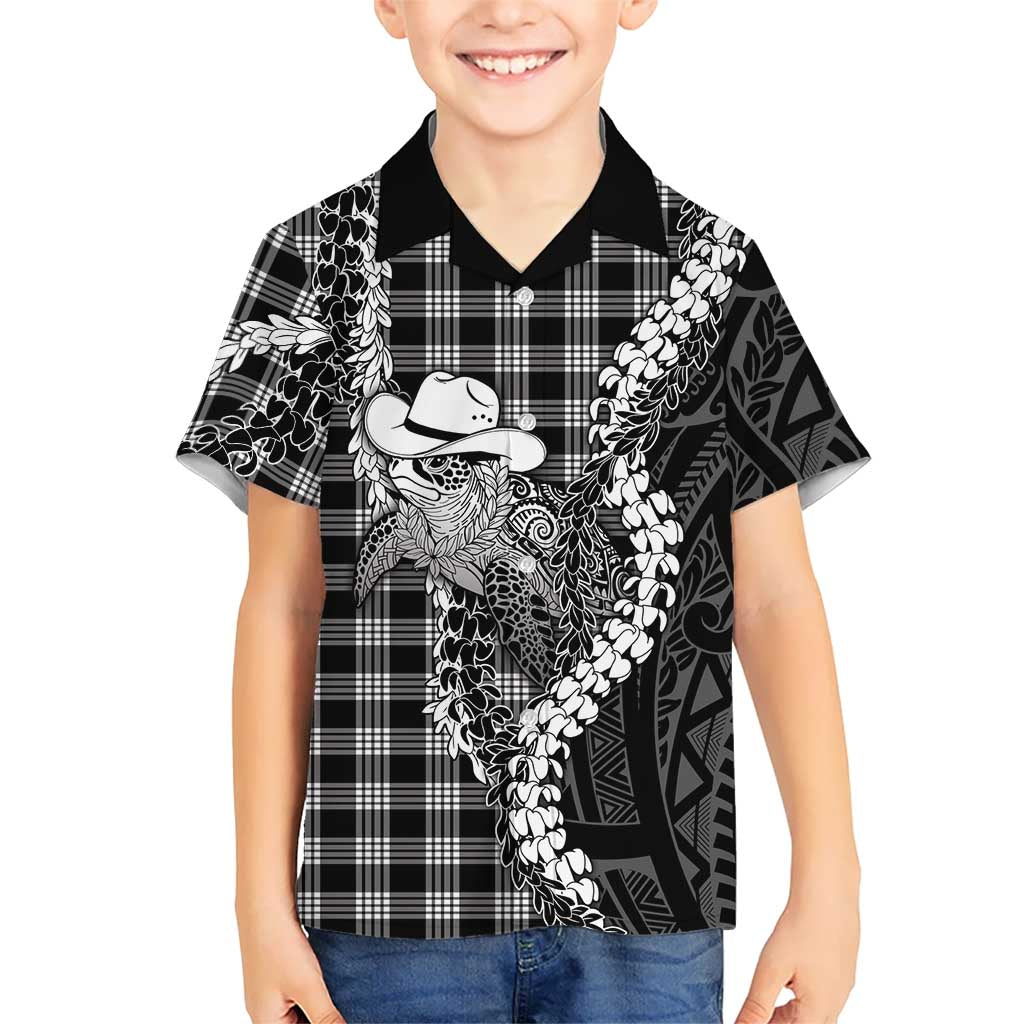 Black Hawaii Palaka Cowboy Turtle Family Matching Tank Maxi Dress and Hawaiian Shirt Hawaiian Paniolo Puakenikeni Maile Lei DT05 Son's Shirt Black - Polynesian Pride