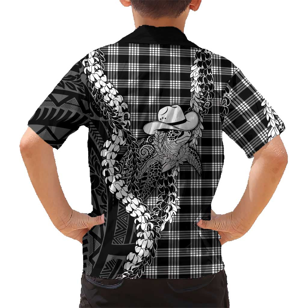 Black Hawaii Palaka Cowboy Turtle Kid Hawaiian Shirt Hawaiian Paniolo Puakenikeni Maile Lei