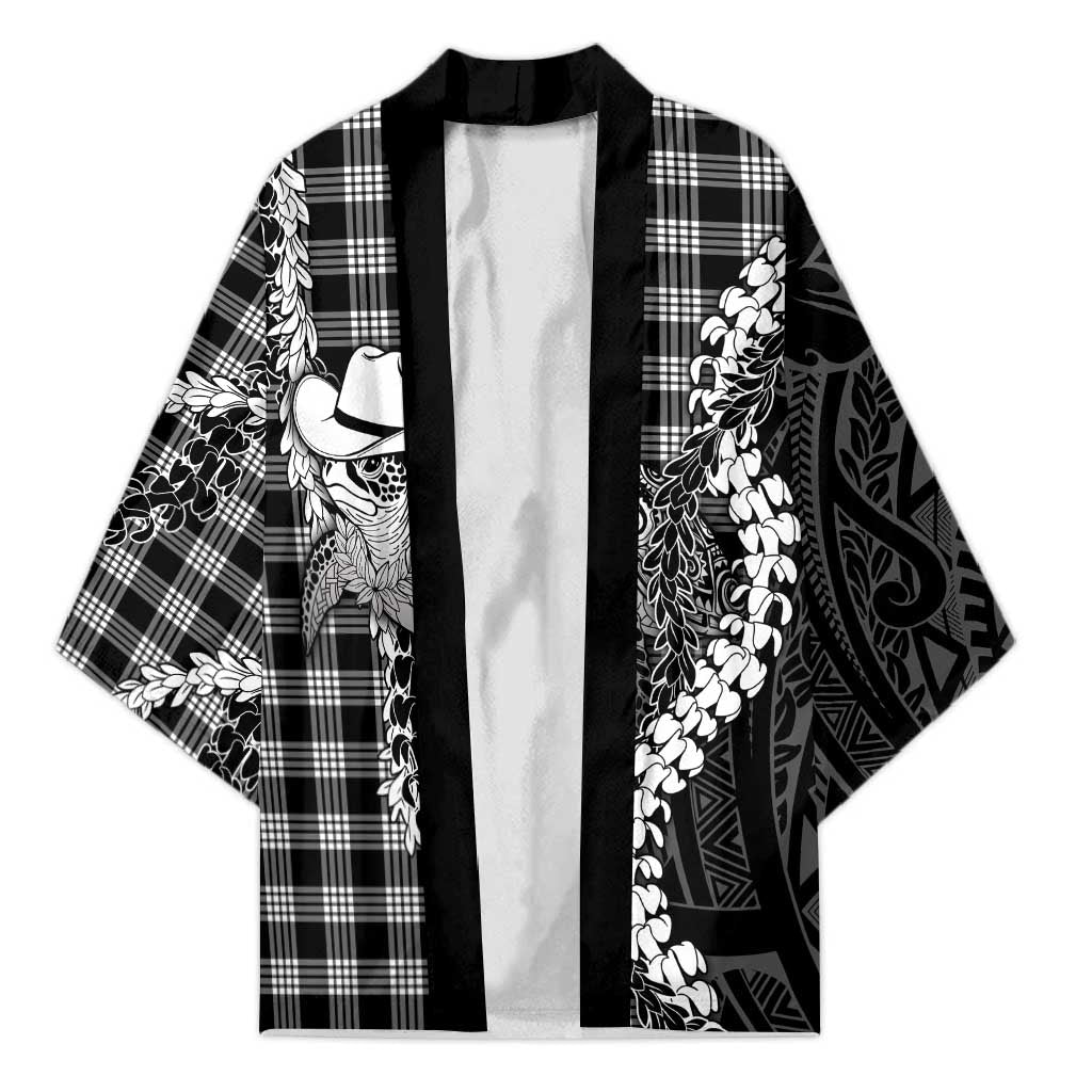 Black Hawaii Palaka Cowboy Turtle Kimono Hawaiian Paniolo Puakenikeni Maile Lei