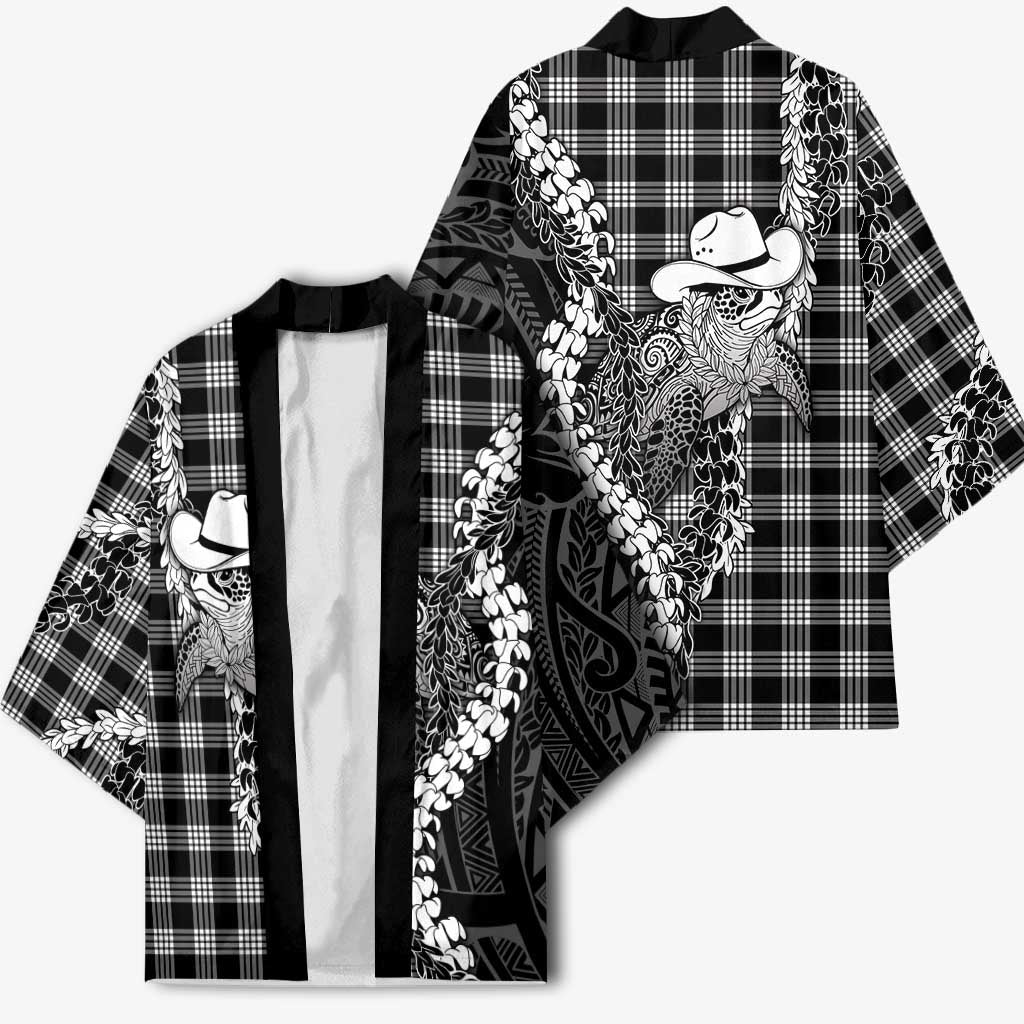 Black Hawaii Palaka Cowboy Turtle Kimono Hawaiian Paniolo Puakenikeni Maile Lei