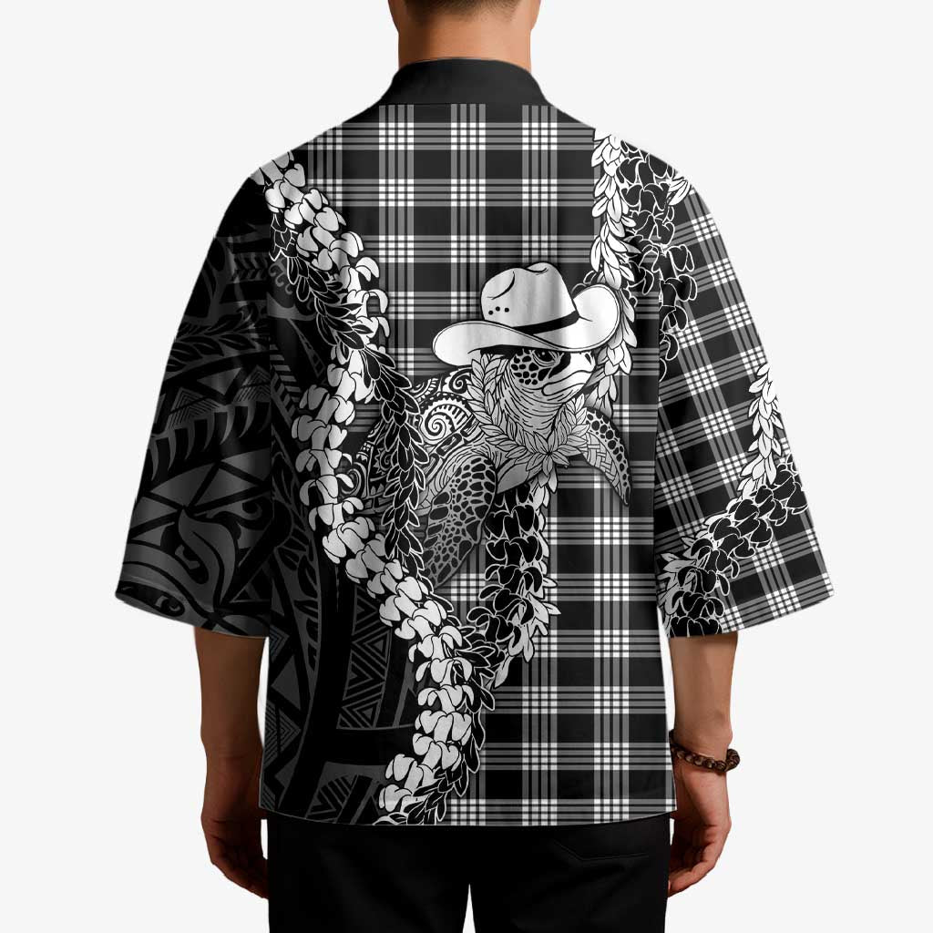 Black Hawaii Palaka Cowboy Turtle Kimono Hawaiian Paniolo Puakenikeni Maile Lei