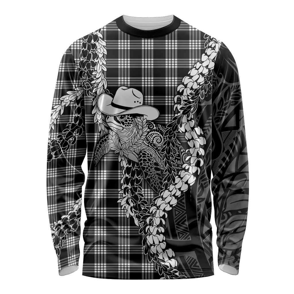 Black Hawaii Palaka Cowboy Turtle Long Sleeve Shirt Hawaiian Paniolo Puakenikeni Maile Lei
