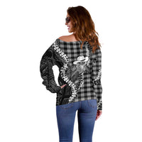 Black Hawaii Palaka Cowboy Turtle Off Shoulder Sweater Hawaiian Paniolo Puakenikeni Maile Lei