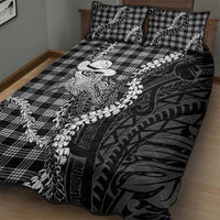 Black Hawaii Palaka Cowboy Turtle Quilt Bed Set Hawaiian Paniolo Puakenikeni Maile Lei