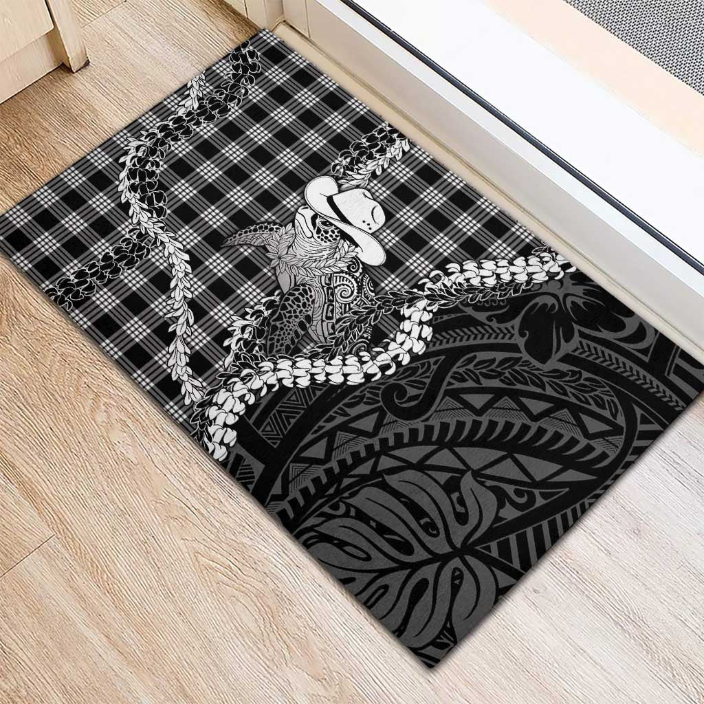Black Hawaii Palaka Cowboy Turtle Rubber Doormat Hawaiian Paniolo Puakenikeni Maile Lei