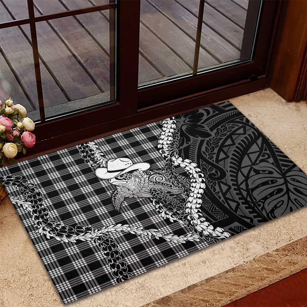 Black Hawaii Palaka Cowboy Turtle Rubber Doormat Hawaiian Paniolo Puakenikeni Maile Lei