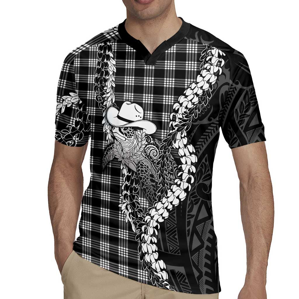 Black Hawaii Palaka Cowboy Turtle Rugby Jersey Hawaiian Paniolo Puakenikeni Maile Lei