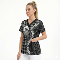 Black Hawaii Palaka Cowboy Turtle Scrub Top Hawaiian Paniolo Puakenikeni Maile Lei