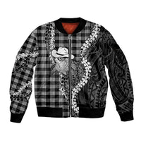 Black Hawaii Palaka Cowboy Turtle Sleeve Zip Bomber Jacket Hawaiian Paniolo Puakenikeni Maile Lei