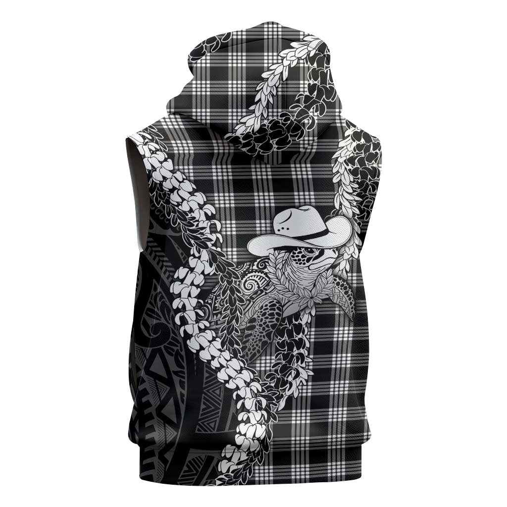 Black Hawaii Palaka Cowboy Turtle Sleeveless Hoodie Hawaiian Paniolo Puakenikeni Maile Lei