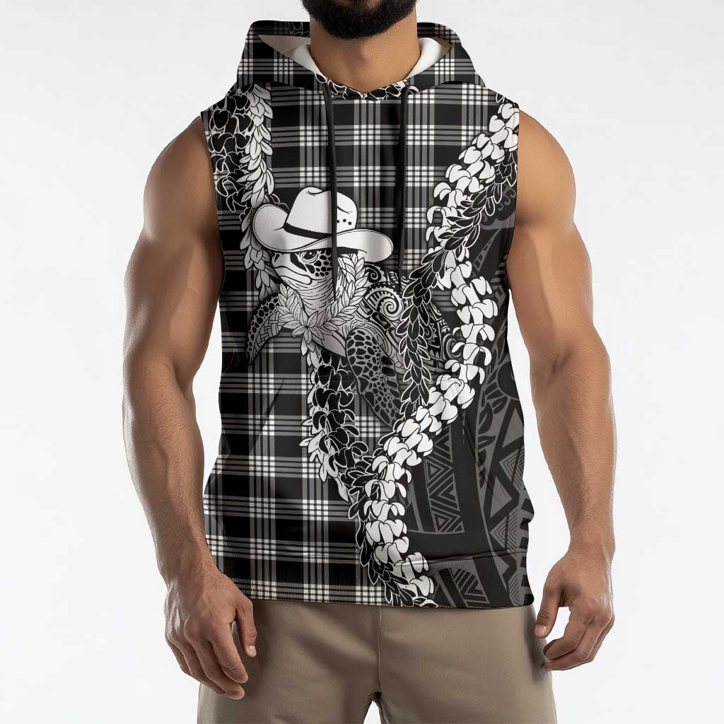 Black Hawaii Palaka Cowboy Turtle Sleeveless Hoodie Hawaiian Paniolo Puakenikeni Maile Lei