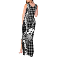 Black Hawaii Palaka Cowboy Turtle Tank Maxi Dress Hawaiian Paniolo Puakenikeni Maile Lei