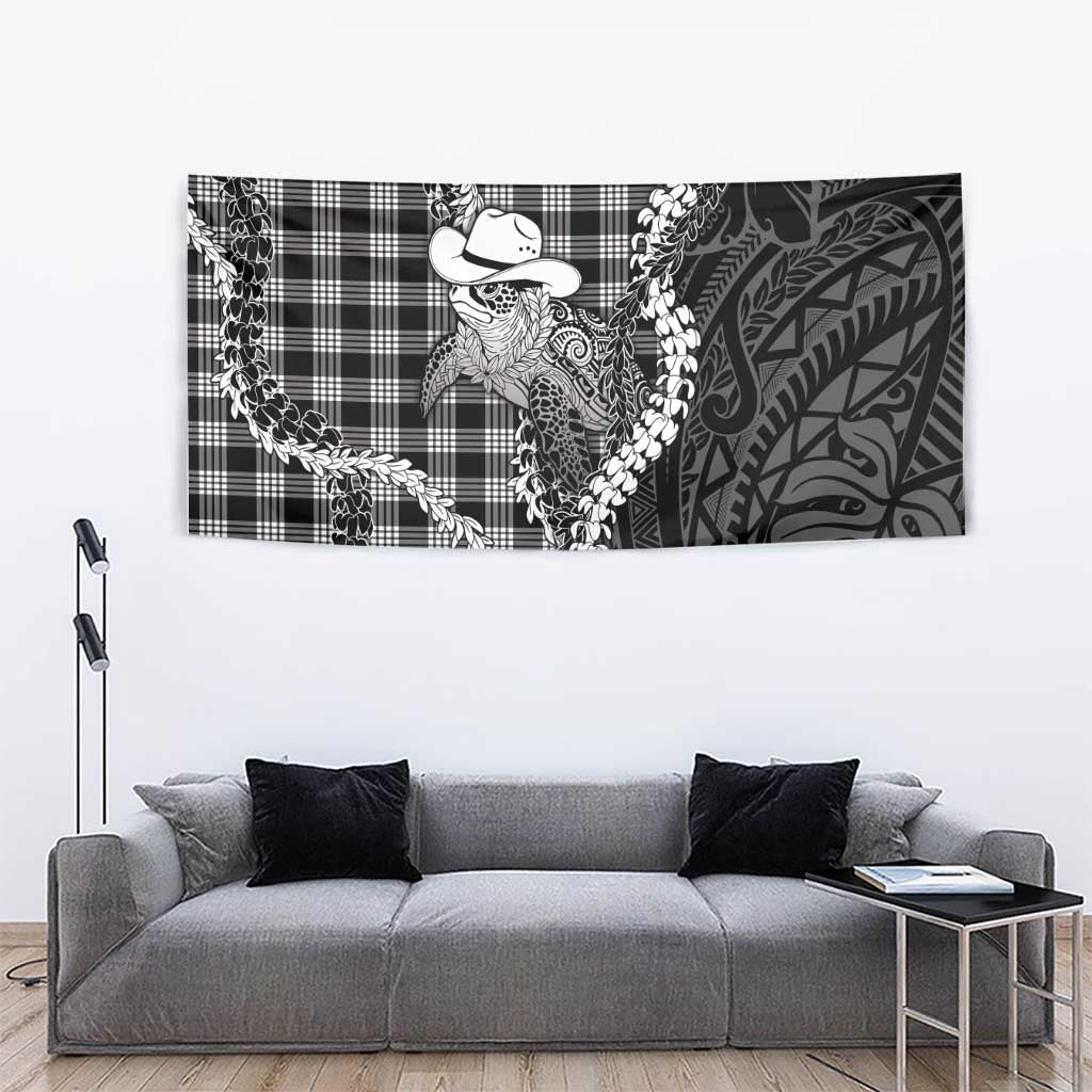 Black Hawaii Palaka Cowboy Turtle Tapestry Hawaiian Paniolo Puakenikeni Maile Lei