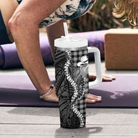 Black Hawaii Palaka Cowboy Turtle Tumbler With Handle Hawaiian Paniolo Puakenikeni Maile Lei