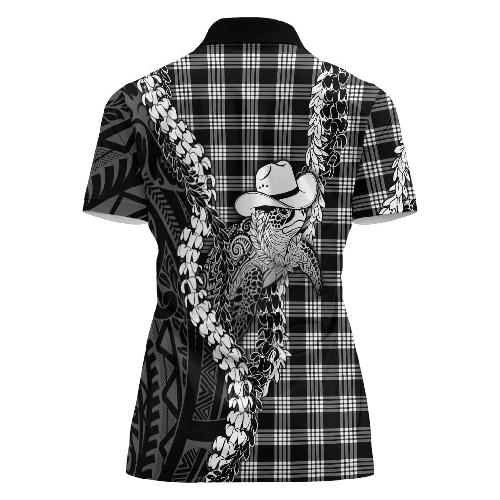 Black Hawaii Palaka Cowboy Turtle Women Polo Shirt Hawaiian Paniolo Puakenikeni Maile Lei DT05 - Polynesian Pride
