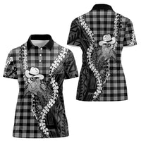 Black Hawaii Palaka Cowboy Turtle Women Polo Shirt Hawaiian Paniolo Puakenikeni Maile Lei DT05 - Polynesian Pride