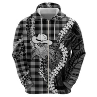 Black Hawaii Palaka Cowboy Turtle Zip Hoodie Hawaiian Paniolo Puakenikeni Maile Lei