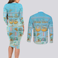 Custom Hawaii Surfing Couples Matching Long Sleeve Bodycon Dress and Long Sleeve Button Shirt He'e Nalu