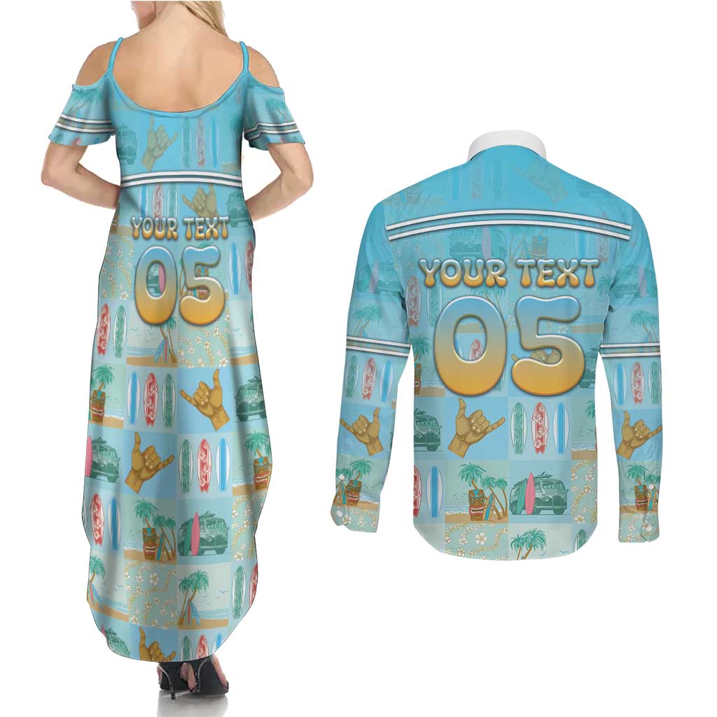 Custom Hawaii Surfing Couples Matching Summer Maxi Dress and Long Sleeve Button Shirt He'e Nalu