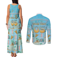 Custom Hawaii Surfing Couples Matching Tank Maxi Dress and Long Sleeve Button Shirt He'e Nalu