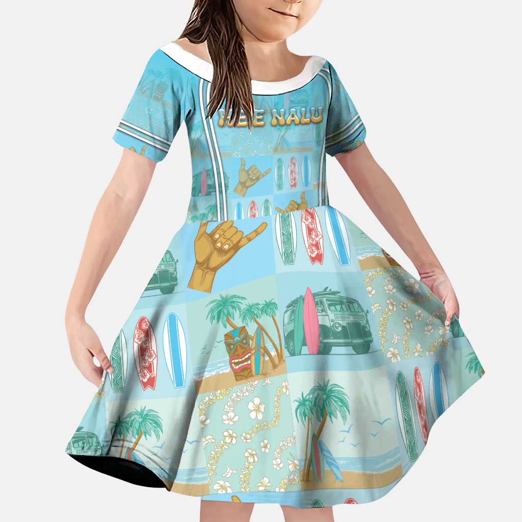 Custom Hawaii Surfing Family Matching Long Sleeve Bodycon Dress and Hawaiian Shirt He'e Nalu DT05 Daughter's Dress Blue - Polynesian Pride