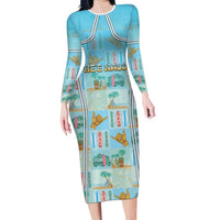 Custom Hawaii Surfing Family Matching Long Sleeve Bodycon Dress and Hawaiian Shirt He'e Nalu DT05 Mom's Dress Blue - Polynesian Pride