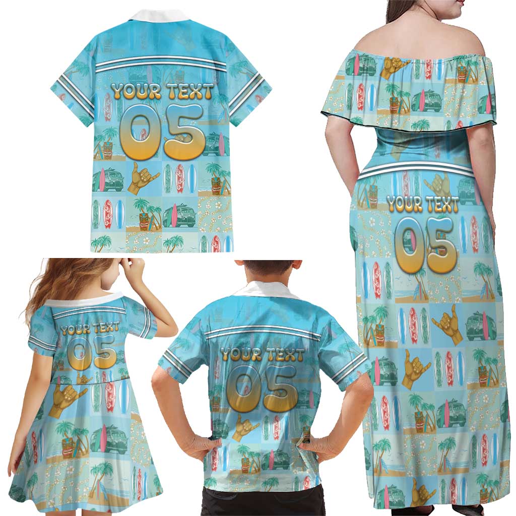 Custom Hawaii Surfing Family Matching Off Shoulder Maxi Dress and Hawaiian Shirt He'e Nalu