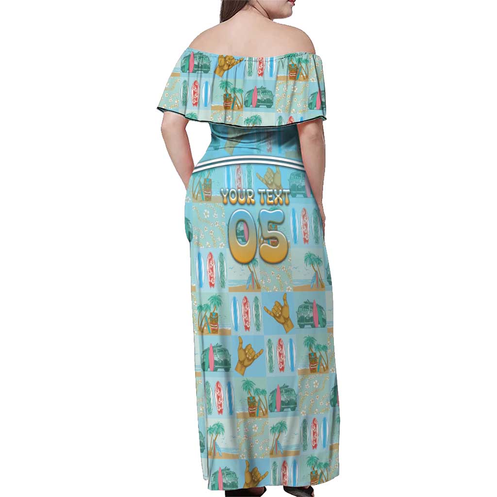 Custom Hawaii Surfing Family Matching Off Shoulder Maxi Dress and Hawaiian Shirt He'e Nalu
