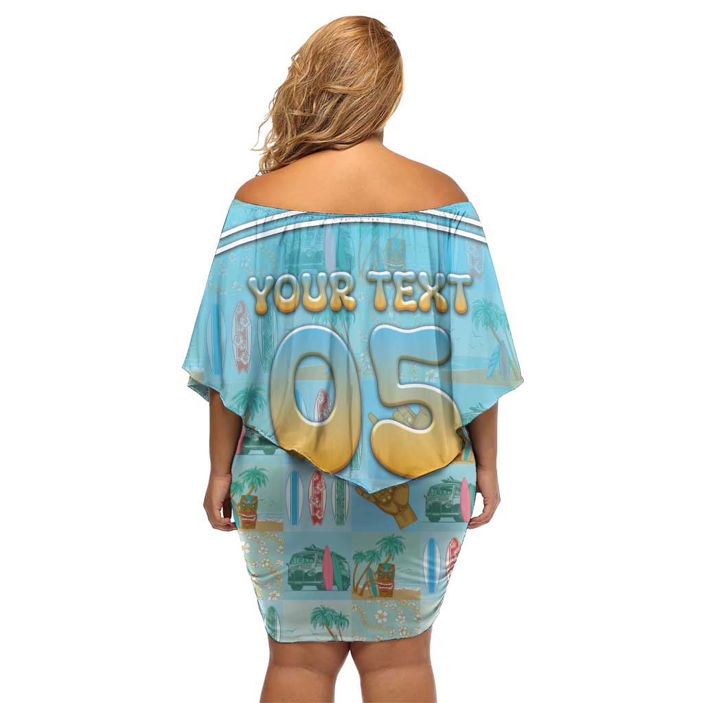 Custom Hawaii Surfing Family Matching Off Shoulder Short Dress and Hawaiian Shirt He'e Nalu