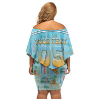 Custom Hawaii Surfing Family Matching Off Shoulder Short Dress and Hawaiian Shirt He'e Nalu