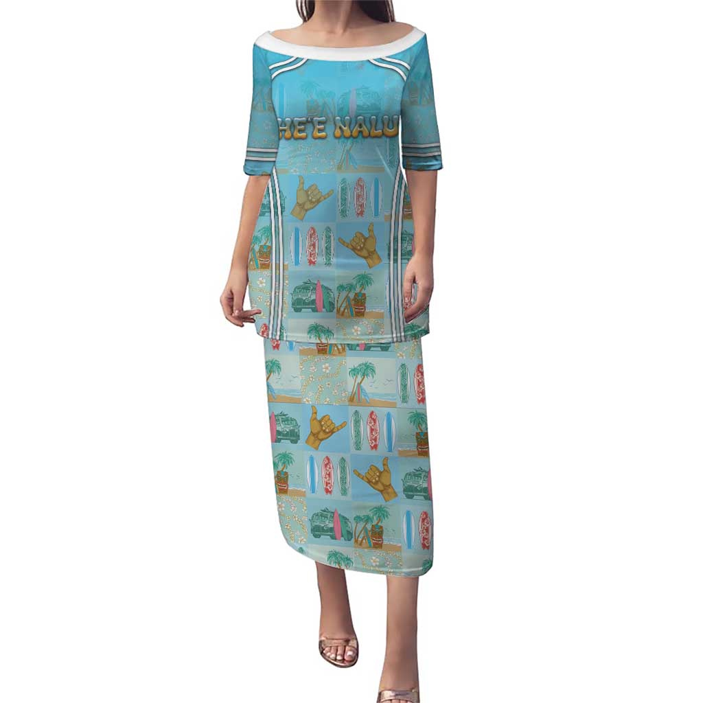 Custom Hawaii Surfing Family Matching Puletasi and Hawaiian Shirt He'e Nalu