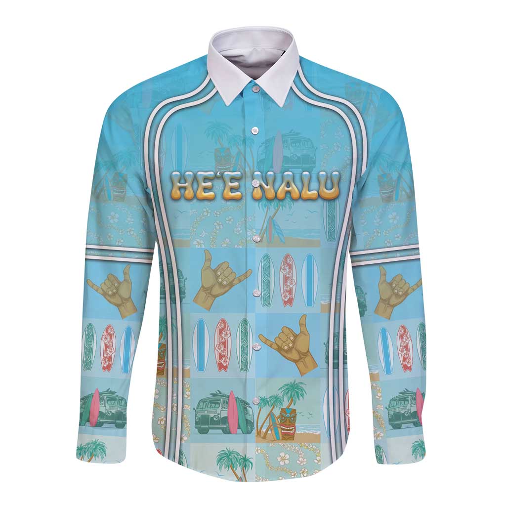Custom Hawaii Surfing Long Sleeve Button Shirt He'e Nalu DT05 Unisex Blue - Polynesian Pride