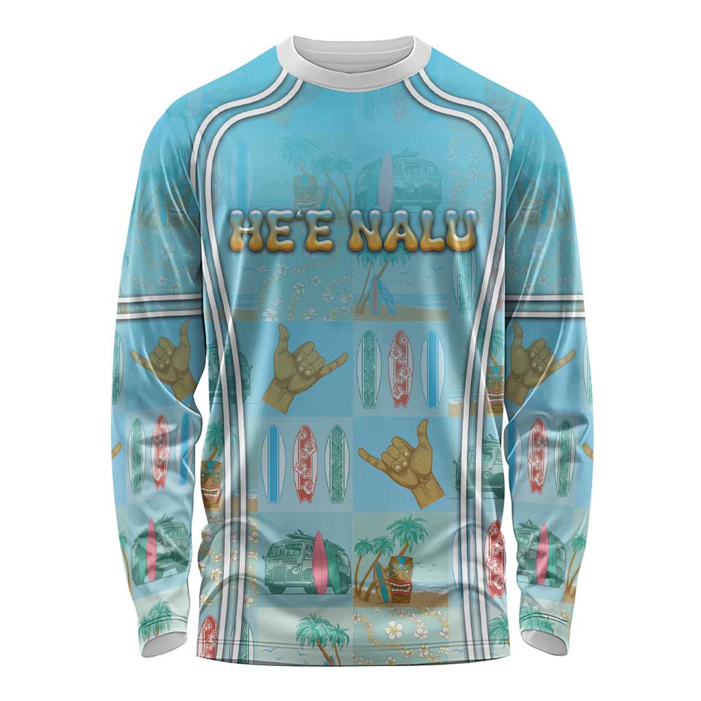 Custom Hawaii Surfing Long Sleeve Shirt He'e Nalu DT05 Unisex Blue - Polynesian Pride