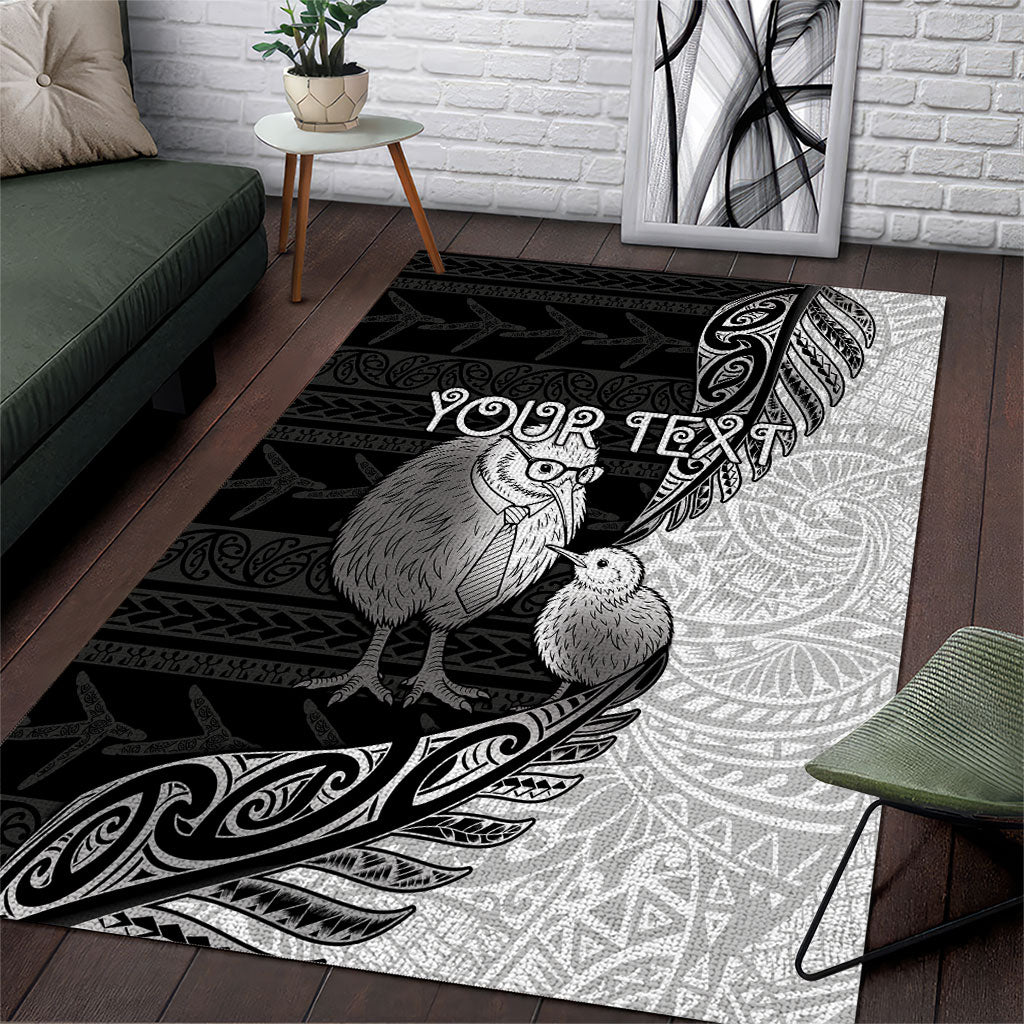 Personalised New Zealand Father's Day Area Rug Papa Kiwi Bird Tribal Pattern
