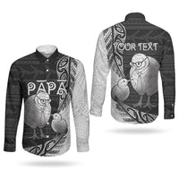 Personalised New Zealand Father's Day Couples Matching Puletasi and Long Sleeve Button Shirt Papa Kiwi Bird Tribal Pattern DT05 - Polynesian Pride