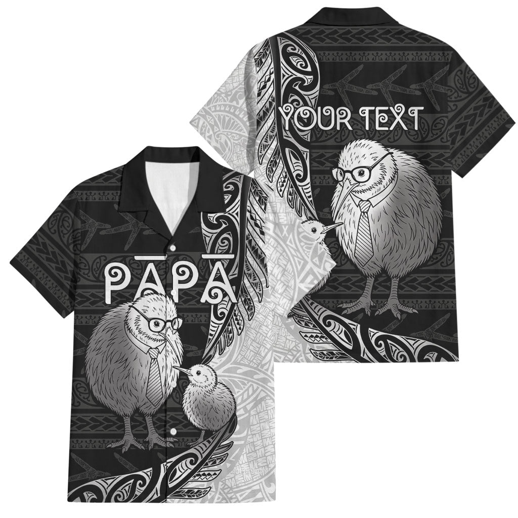 Personalised New Zealand Father's Day Family Matching Long Sleeve Bodycon Dress and Hawaiian Shirt Papa Kiwi Bird Tribal Pattern DT05 Dad's Shirt - Short Sleeve Black - Polynesian Pride