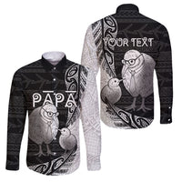 Personalised New Zealand Father's Day Family Matching Off Shoulder Maxi Dress and Hawaiian Shirt Papa Kiwi Bird Tribal Pattern DT05 Dad's Shirt - Long Sleeve Black - Polynesian Pride