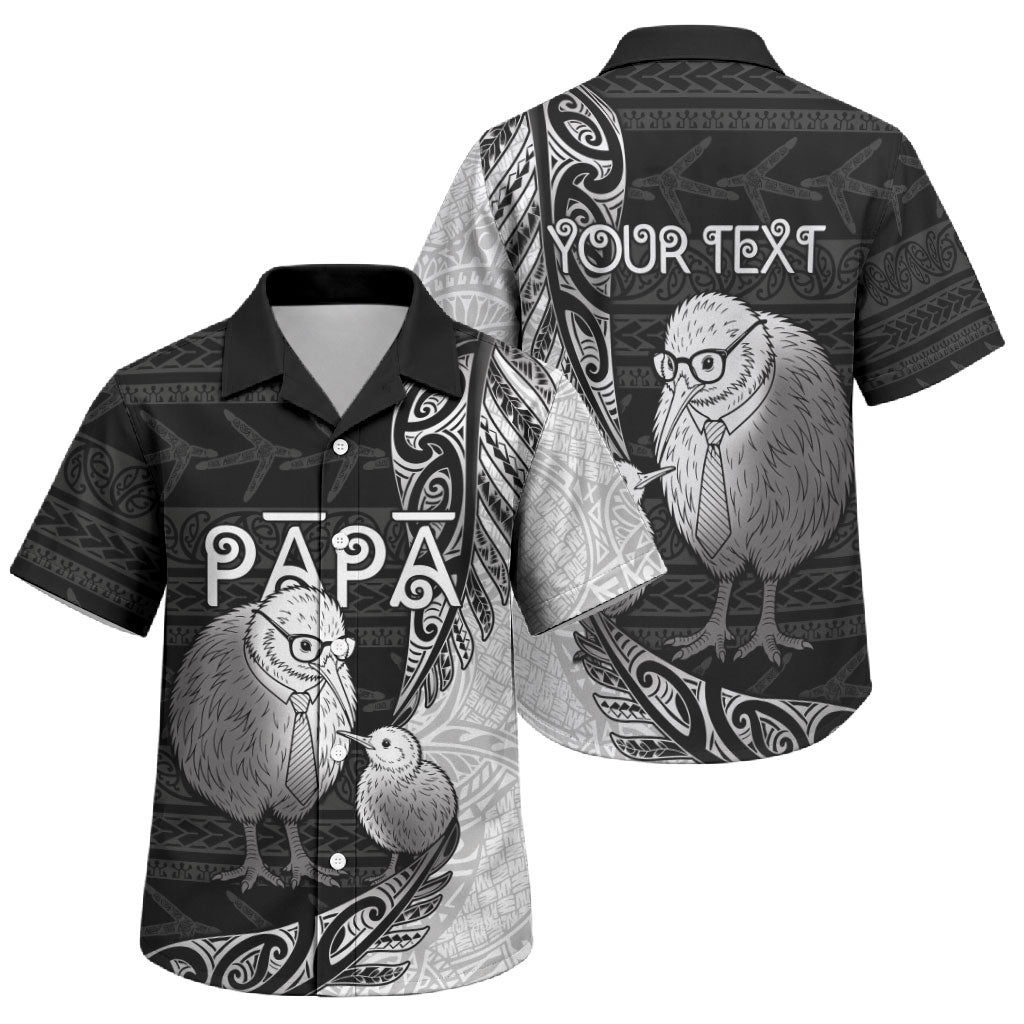 Personalised New Zealand Father's Day Family Matching Short Sleeve Bodycon Dress and Hawaiian Shirt Papa Kiwi Bird Tribal Pattern DT05 Son's Shirt Black - Polynesian Pride