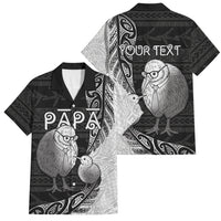 Personalised New Zealand Father's Day Family Matching Tank Maxi Dress and Hawaiian Shirt Papa Kiwi Bird Tribal Pattern DT05 Dad's Shirt - Short Sleeve Black - Polynesian Pride