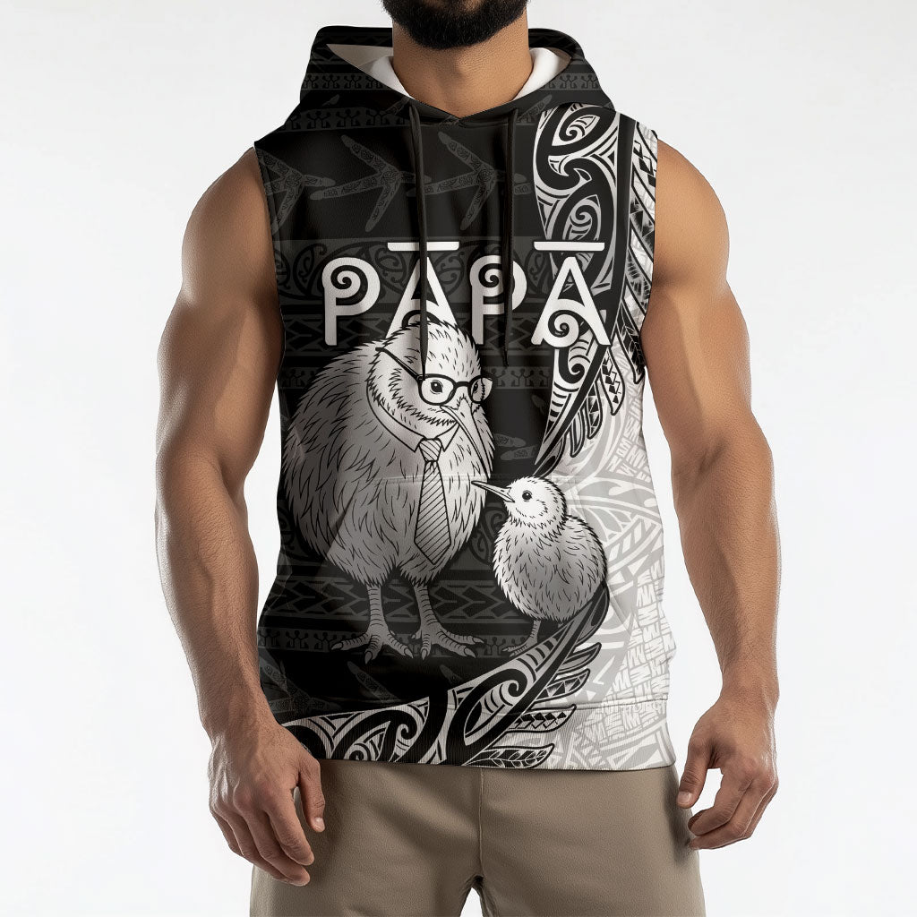 Personalised New Zealand Father's Day Sleeveless Hoodie Papa Kiwi Bird Tribal Pattern DT05 - Polynesian Pride